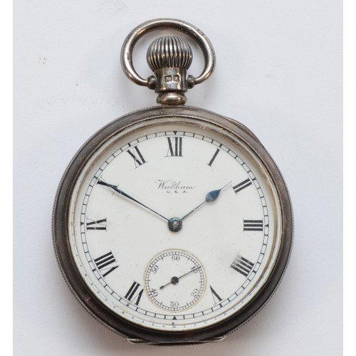 114 - Waltham, a keyless wind open face pocket watch, Birmingham 1924, 49mm, working when catalogued