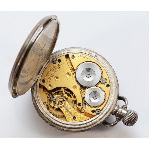 114 - Waltham, a keyless wind open face pocket watch, Birmingham 1924, 49mm, working when catalogued