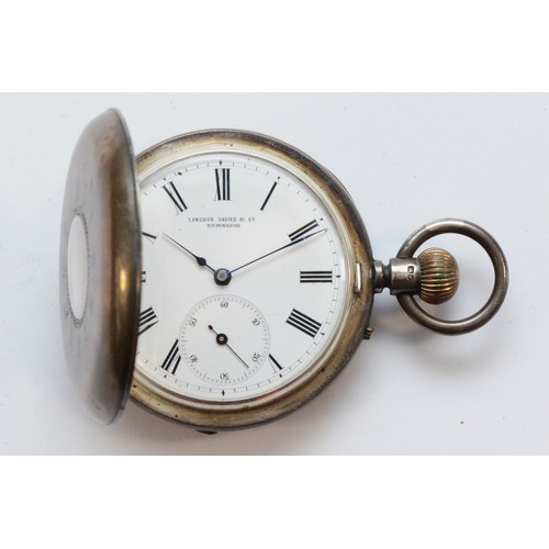 119 - Langdon Davies, Birmingham, a silver keyless wind half haunter pocket watch, Birmingham  1884, 49mm,... 