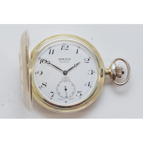 120 - Sewills, Liverpool, a modern silver keyless wind half hunter pocket watch, 48mm, working when catalo... 