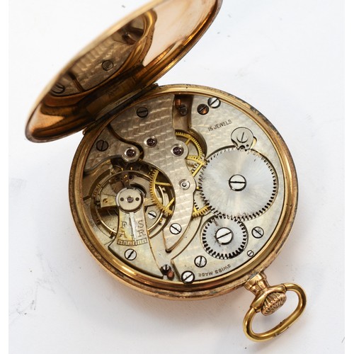 122 - Grosvenor, a gold plated keyless wind open face pocket watch, 45mm, working when catalogued