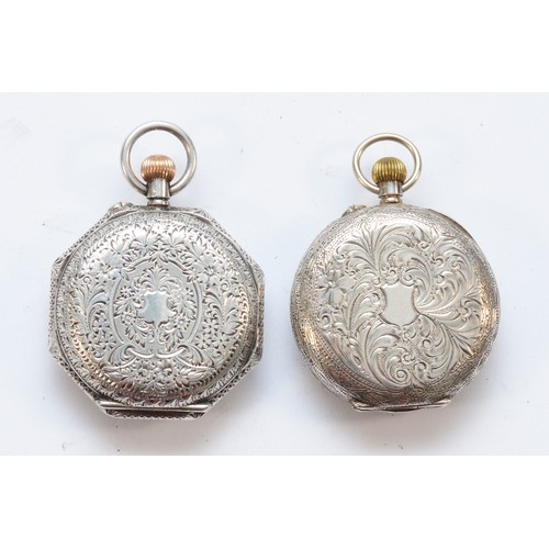 124 - Two 0.935 standard silver keyless wind ladies fob watches, both 35mm