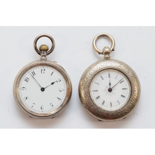 125 - Two 0.935 standard silver ladies fob watches, one with Coat of Arms engraved back, 35 and 38mm