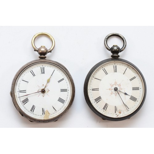 126 - Two Fine silver ladies fob watches, both with damaged dials, both 39mm