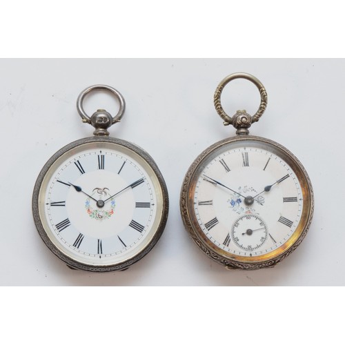 127 - A 0.935 and 0.800 standard silver ladies fob watches, both 38mm