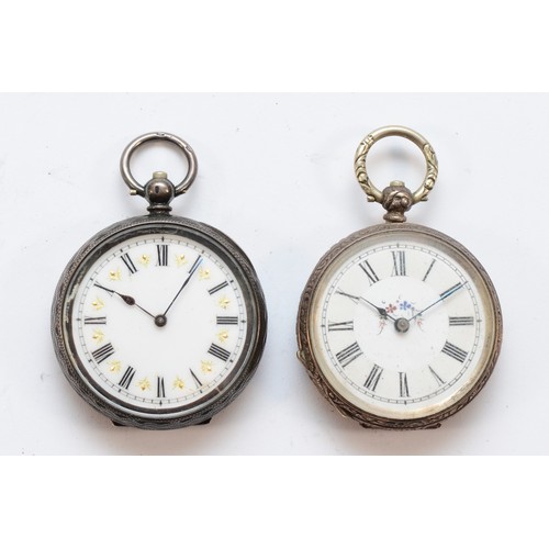 129 - A 0.935 and 0.800 standard silver ladies fob watches, both 38mm