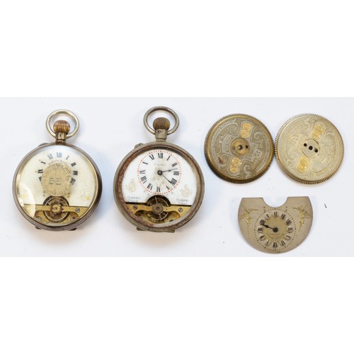 144 - Hebdomas, a silver pocket watch, London 1913, incomplete and other 8 day parts