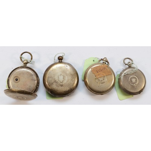 149 - Four silver cased pocket watches, spares or repair