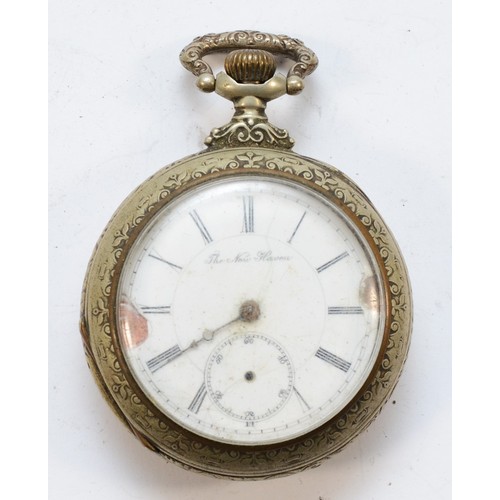 150 - New Haven, Connecticut, an American open face keyless wind pocket watch, with hunting scene to back ... 