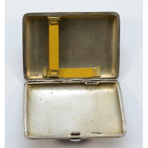 A silver plated and enamel cigarette case, decorated with a fairy on a  mountain pass, after M. Laube