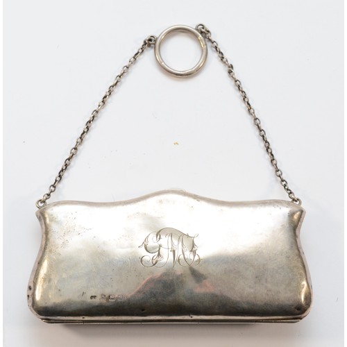 273 - A silver purse, Birmingham 1915, fitted interior, monogram, 12.5 x 6cm, 87gm