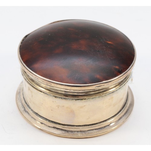 281 - A silver and tortoiseshell  powder puff holder, Bingham 1928, hinged lid, cracked mirror, puff inclu... 