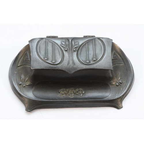 293 - An Art Nouveau pewter triple stamp holder, unmarked, 11.5 x 6.5cm