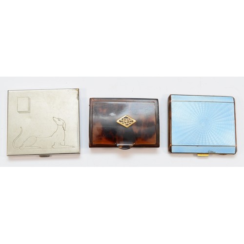 312 - A gilt metal a guilloche enamel cigarette case, a tortoiseshell cigarette case and a metal case (3)