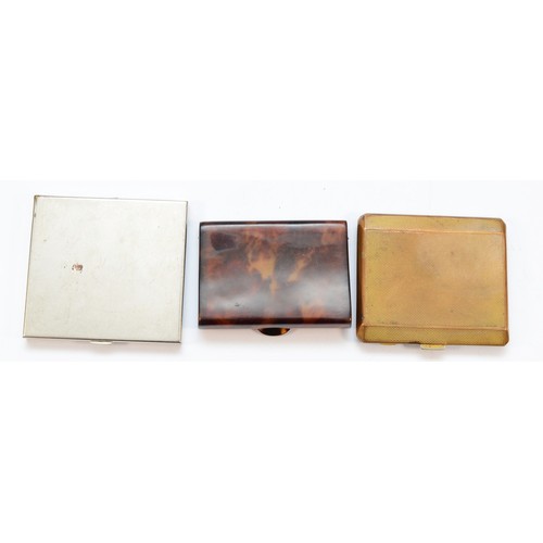 312 - A gilt metal a guilloche enamel cigarette case, a tortoiseshell cigarette case and a metal case (3)