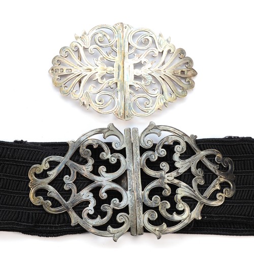 317 - A Victorian silver nurses buckle, Chester 1895, elastic belt and another example, Sheffield 1903