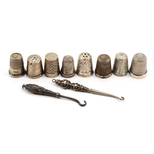 331 - Two Charles Horner, Chester silver thimbles, four other silver thimbles two sterling silver thimbles... 