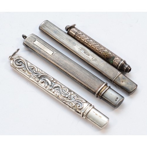 332 - Two silver flat pencil holders, a sterling silver example and a silver propelling pencil