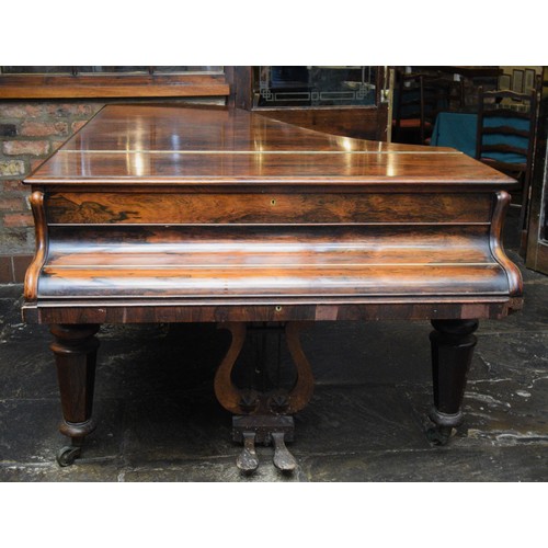 76 - A rosewood baby grand piano, John Broadwood, 128cm x201cm