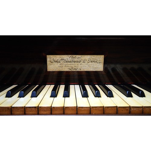 76 - A rosewood baby grand piano, John Broadwood, 128cm x201cm