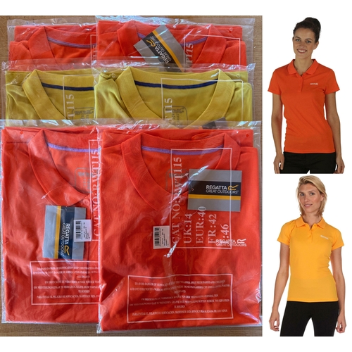 37 - 6 x Size 14 Regatta Active Polo Tops. Moisture Wicking. Quick Drying. 4 x Orange. 2 x Yellow