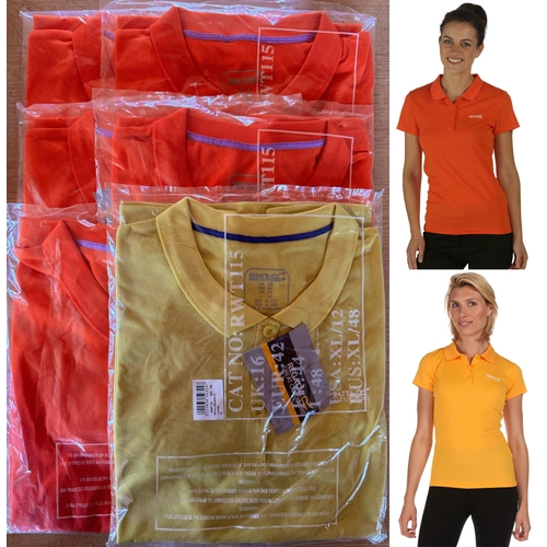 38 - 6 x Size 16  Regatta Active Polo Tops. Moisture Wicking. Quick Drying. 5 x Orange. 1 x Yellow