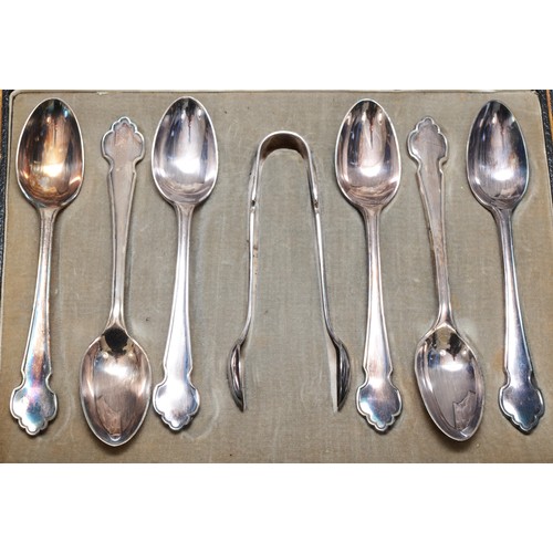 86 - A cased set of electroplated silver fish flatware, together with a cased set of sliver plated teaspo... 