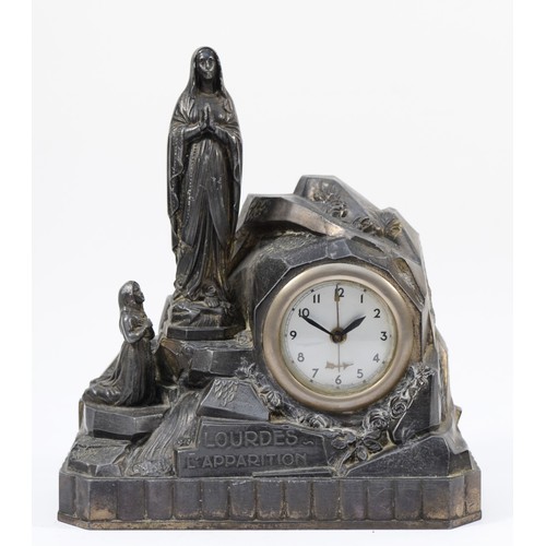 97 - Metal souvenir clock Lourdes L'Apparition, 20cm high