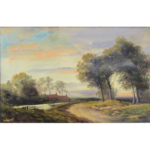 100 - W. Haines (19th/20th century), cottage beneath trees, oil on board, signed, 32 x 39cm