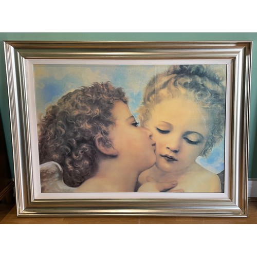 101 - A large modern gilt framed print 'Kissing Cherubs' 122x92cm, together with a Jack Vettriano framed p... 