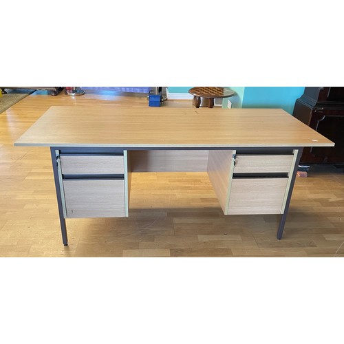 140 - A modern office twin pedestal desk, having twin lockable filing drawers (with keys) together with a ... 