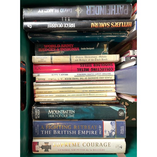 146 - A collection of military related hardback books in two boxes. (2)