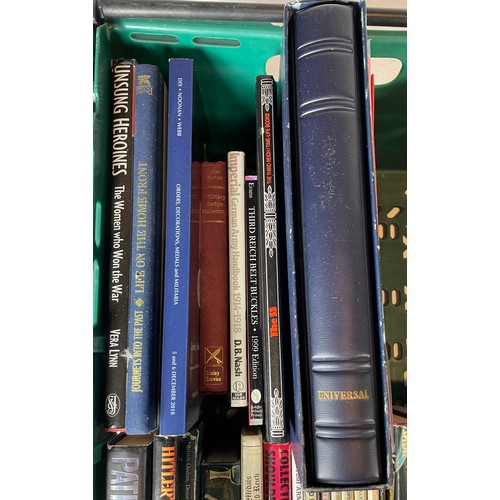 146 - A collection of military related hardback books in two boxes. (2)