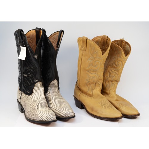 80 - Cowboy Boots, Pre-worn Leather, size 10½ E Black/Skin, together with size 10½ D Buff colour. (2)