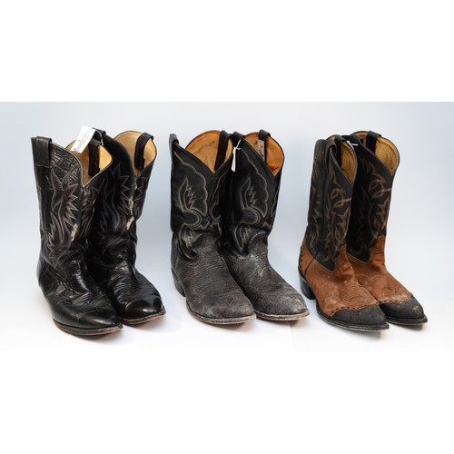 81 - Cowboy Boots, Pre-worn Leather, Size 11 Black/tan, together with Llama label, size 11EE Black, and a... 