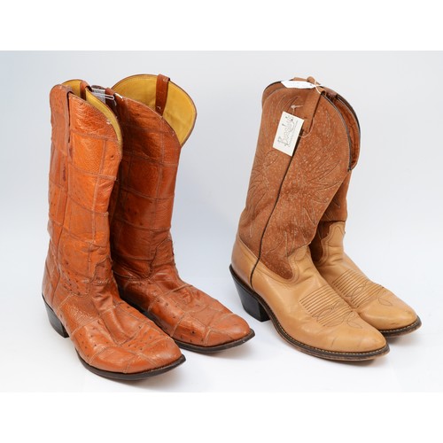 82 - Cowboy Boots, Pre-worn Leather, Nocona label, size 11½ E Tan patchwork, together with size 11½ B buf... 