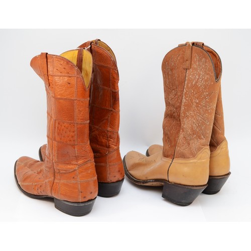 82 - Cowboy Boots, Pre-worn Leather, Nocona label, size 11½ E Tan patchwork, together with size 11½ B buf... 