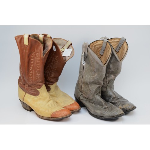 83 - Cowboy Boots, Pre-worn Leather, size 12D cream/tan Toni Lama label, together with size 12 D grey lab... 