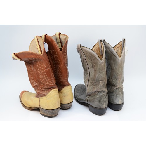 83 - Cowboy Boots, Pre-worn Leather, size 12D cream/tan Toni Lama label, together with size 12 D grey lab... 