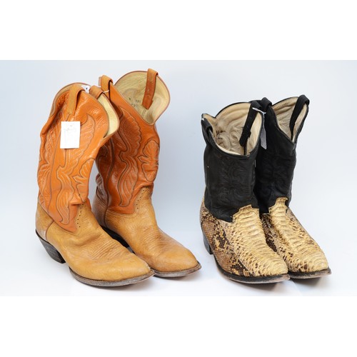 84 - Cowboy Boots, Pre-worn Leather, size 12½ D cream colour, together with size 13 D skin finish/black. ... 