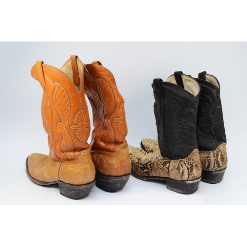 84 - Cowboy Boots, Pre-worn Leather, size 12½ D cream colour, together with size 13 D skin finish/black. ... 