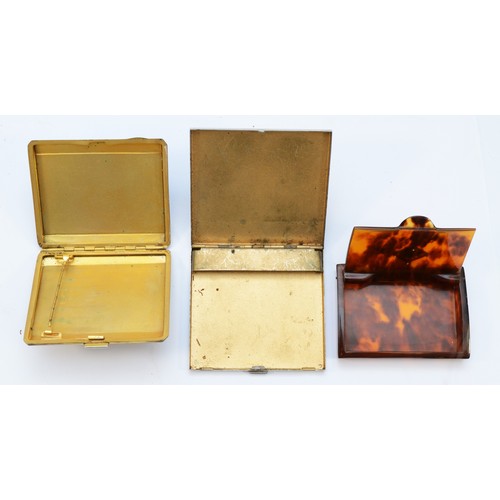 312 - A gilt metal a guilloche enamel cigarette case, a tortoiseshell cigarette case and a metal case (3)