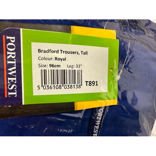 157 - 4 x Portwest Bradford Royal Blue trousers, T891, size 96cm, Leg 33