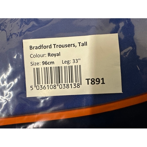 157 - 4 x Portwest Bradford Royal Blue trousers, T891, size 96cm, Leg 33