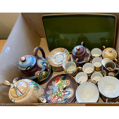 164 - Japanese porcelain part coffee/tea service, hand painted with scenes of flowers and figures.