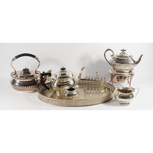 2 - An EPNS tea kettle on stand, and other plated wares,