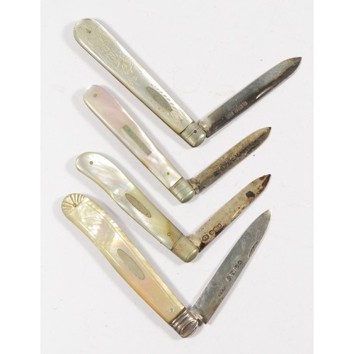 11 - Four Victorian and later silver and mother of pearl fruit knives