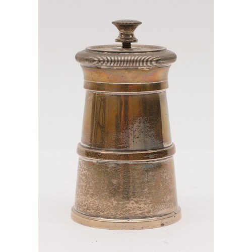 24 - A silver pepper grinder, London 1972, of milk pail form 10cm