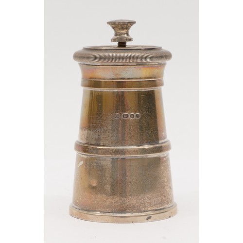 24 - A silver pepper grinder, London 1972, of milk pail form 10cm