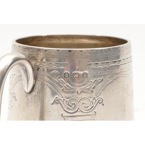 26 - An Edwardian silver tapering christening mug, Birmingham 1909, with engraved decoration, 7cm, 88gm